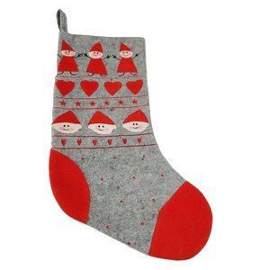 Red & Gray Felted Holiday Christmas Stocking w Hearts & Children
